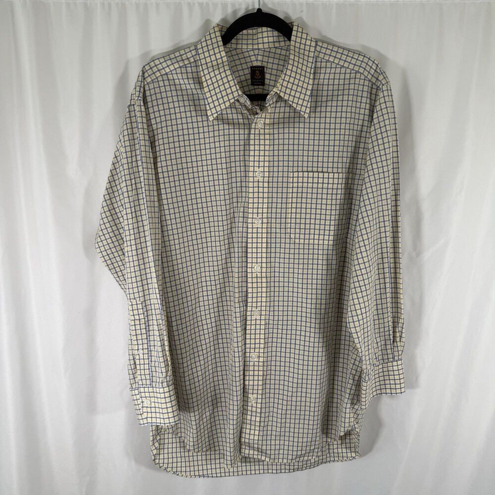 Robert Talbott Respoke Shirt Men's Large Blue Yellow Plaid Button Up Long Sleeve